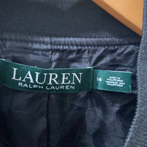 Lauren Ralph Lauren black with white pinstripes bomber EUC women's 14 🔥 wool - Picture 5 of 9